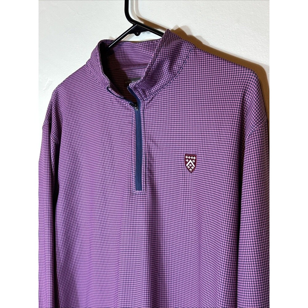 Peter Millar XL Wicking Q Zip Pullover Shirt Mens Red Navy Houndstooth Golf